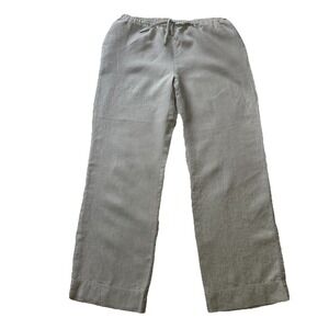 Jones New York Sport Pants Women's Large 100% Linen Slacks Tan Elastic Waist